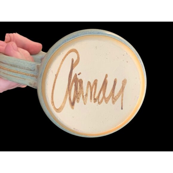 Vintage Handmade Stoneware Pottery Coffee Cup Mug Stein Opalescent Swirl Signed - Picture 5 of 8